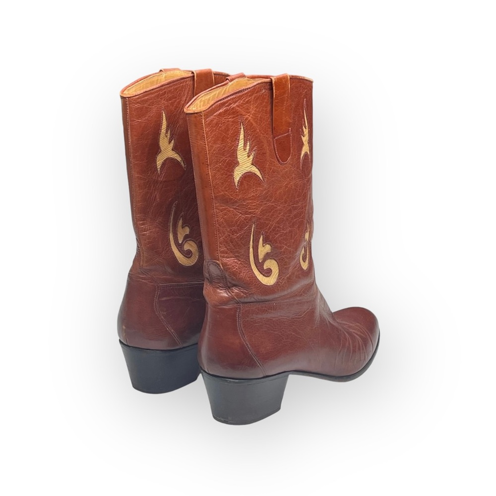 Vintage 70’s: Pierre Cardin  Leather Western Inspired Cut Out Boots  Cognac 9M - Picture 3 of 16